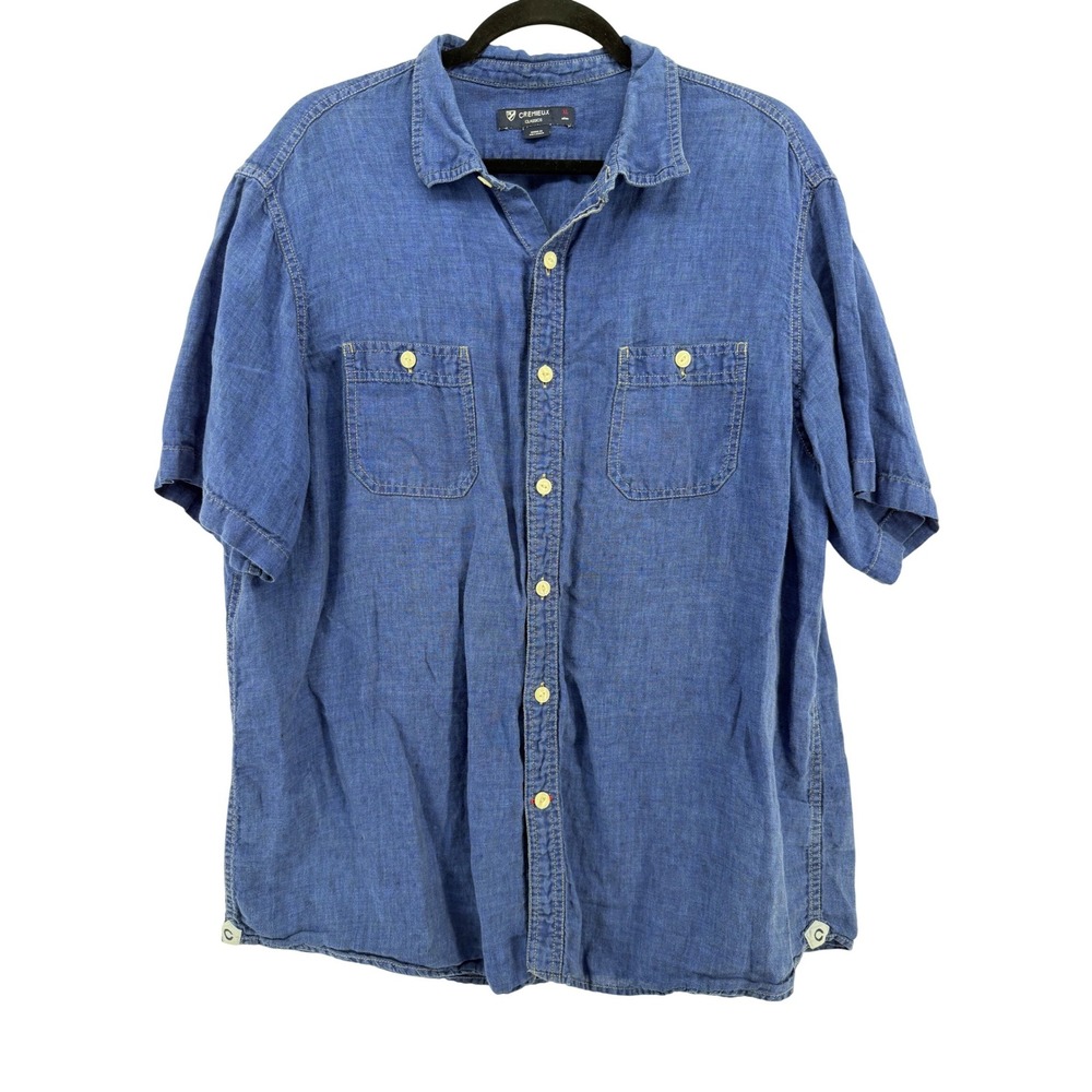 Cremieux Classics Mens XL 100% Linen Short Sleeve Button Front Shirt Blue